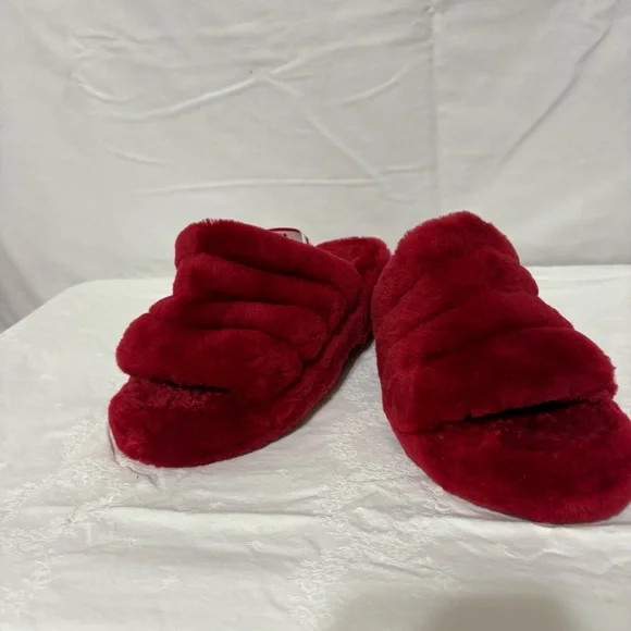 UGG Women's Plush Red Slippers - Picture 3 of 9